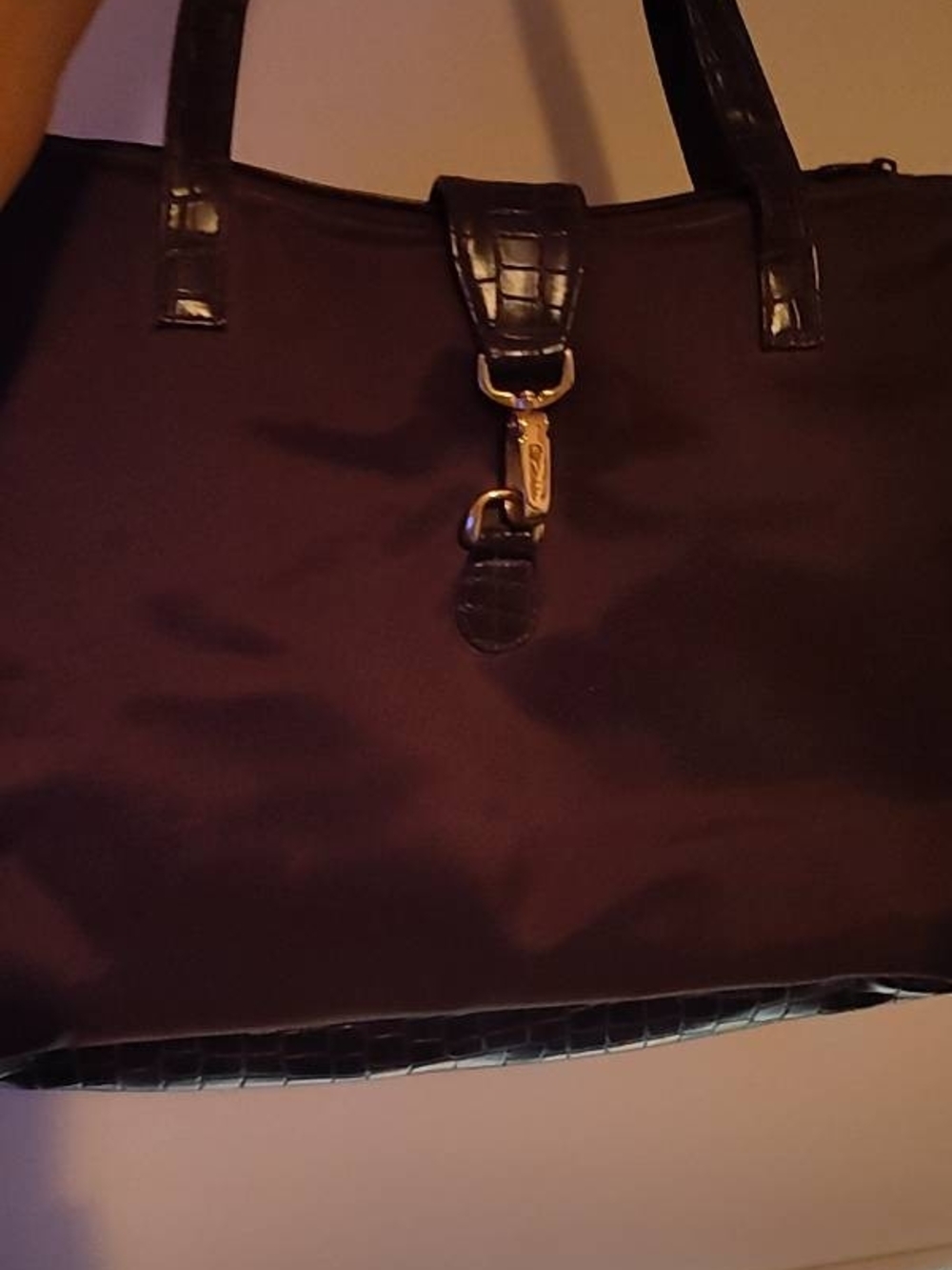 Classic Black Tote Bag with Croc-Trim